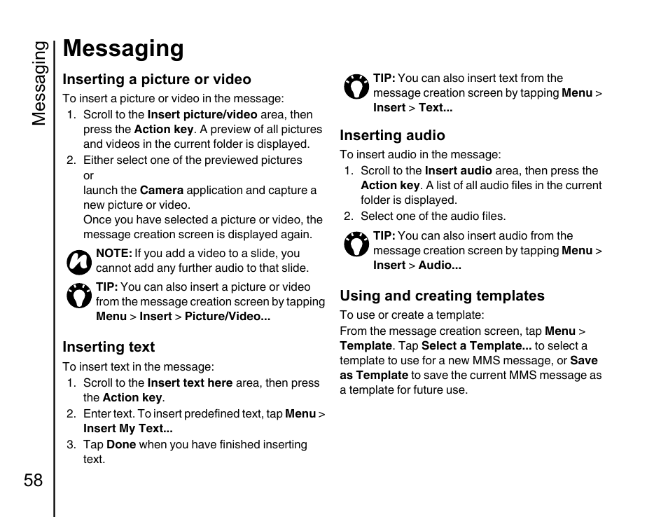 Messaging, Messaging 58 | Toshiba Portege G810 User Manual | Page 59 / 180