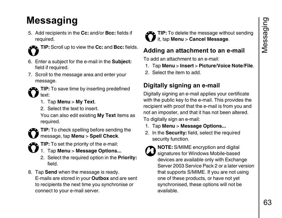 Messaging, Messaging 63 | Toshiba Portege G810 User Manual | Page 64 / 180