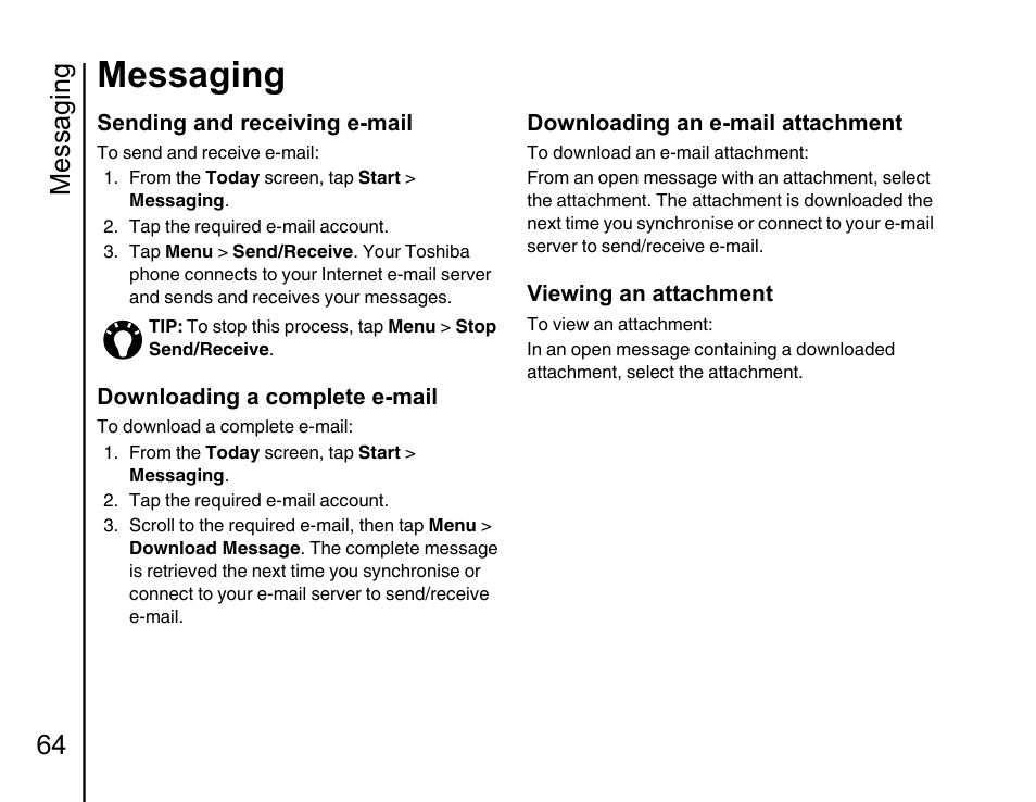 Messaging, Messaging 64 | Toshiba Portege G810 User Manual | Page 65 / 180