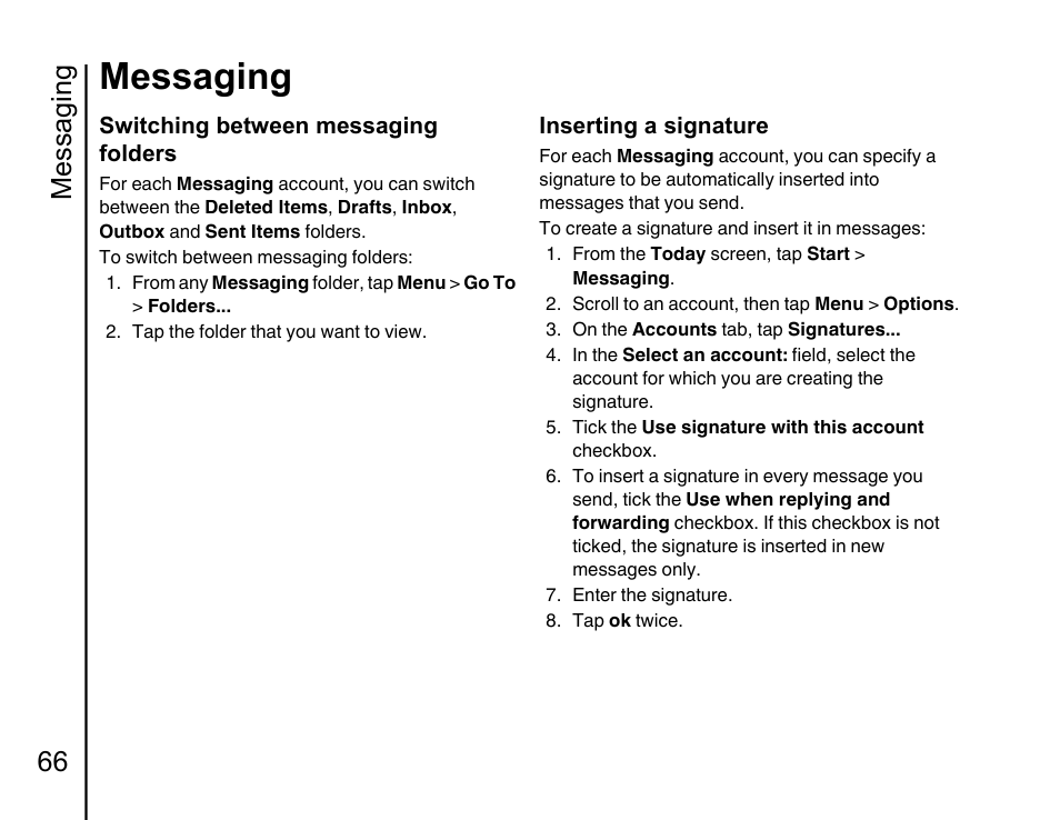 Messaging, Messaging 66 | Toshiba Portege G810 User Manual | Page 67 / 180