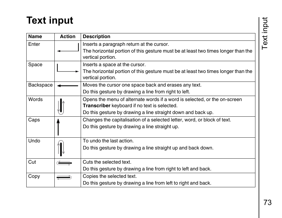 Text input, Text input 73 | Toshiba Portege G810 User Manual | Page 74 / 180