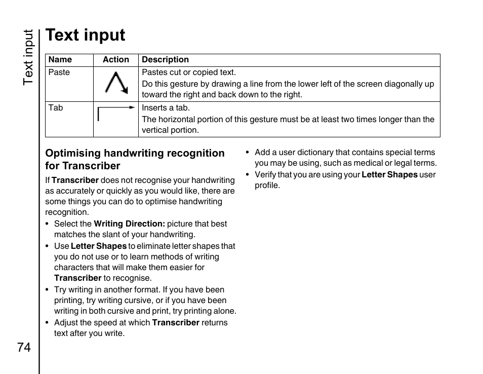 Text input, Text input 74 | Toshiba Portege G810 User Manual | Page 75 / 180