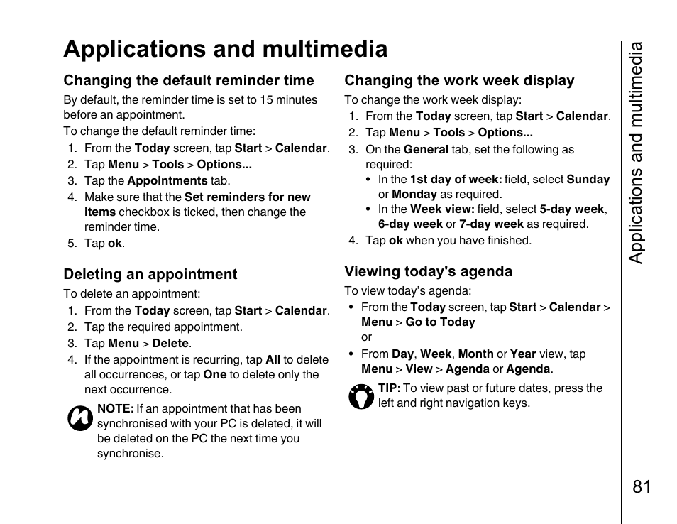 Applications and multimedia, Applications and multimedia 81 | Toshiba Portege G810 User Manual | Page 82 / 180