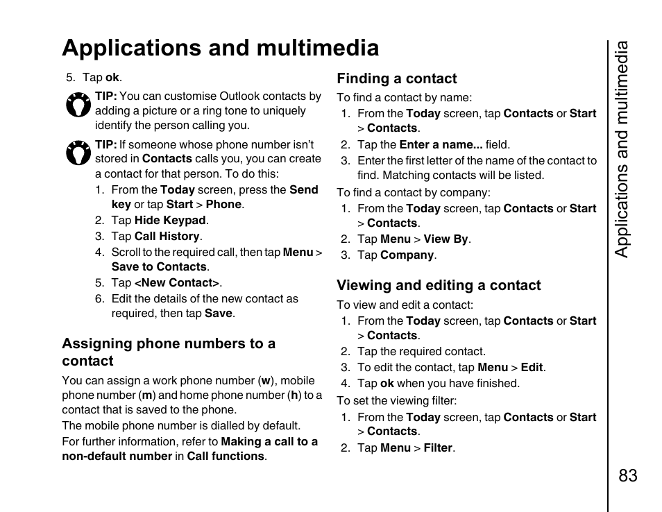 Applications and multimedia, Applications and multimedia 83 | Toshiba Portege G810 User Manual | Page 84 / 180