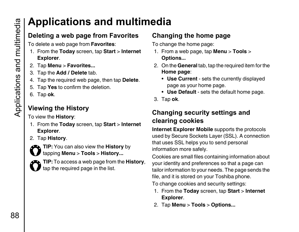 Applications and multimedia, Applications and multimedia 88 | Toshiba Portege G810 User Manual | Page 89 / 180