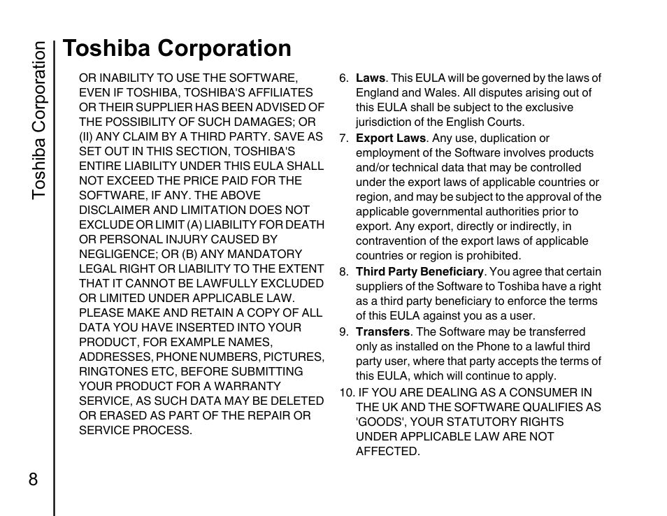 Toshiba corporation, Toshiba corporation 8 | Toshiba Portege G810 User Manual | Page 9 / 180