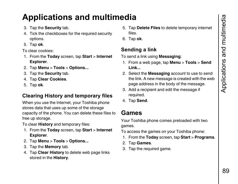 Games 8, Applications and multimedia, Applications and multimedia 89 | Games | Toshiba Portege G810 User Manual | Page 90 / 180