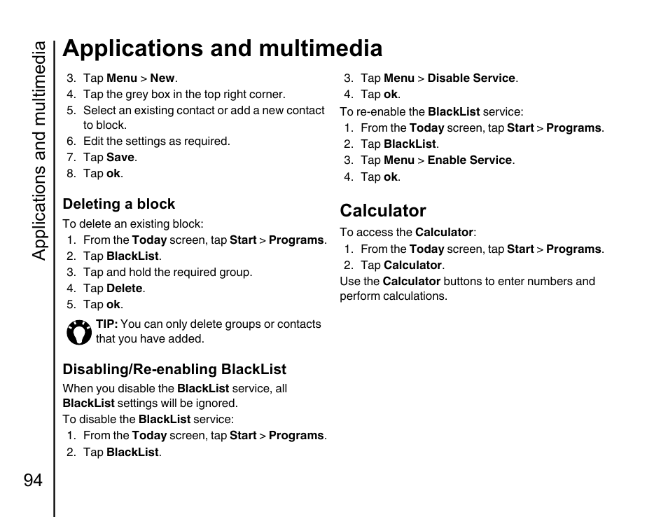 Calculator, Applications and multimedia, Applications and multimedia 94 | Toshiba Portege G810 User Manual | Page 95 / 180