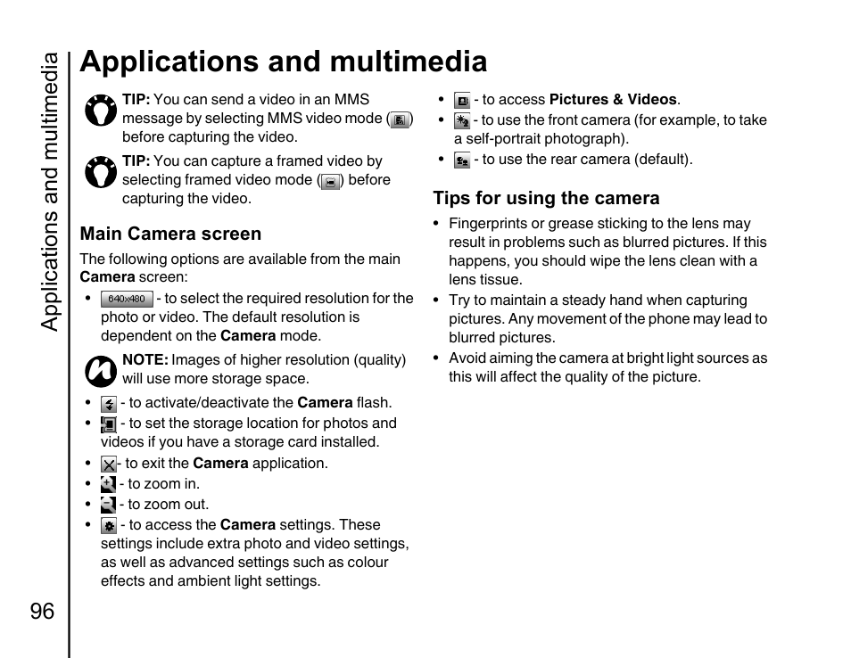 Applications and multimedia, Applications and multimedia 96 | Toshiba Portege G810 User Manual | Page 97 / 180