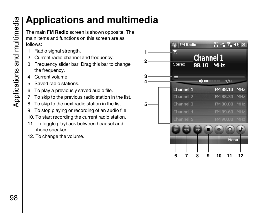 Applications and multimedia, Applications and multimedia 98 | Toshiba Portege G810 User Manual | Page 99 / 180