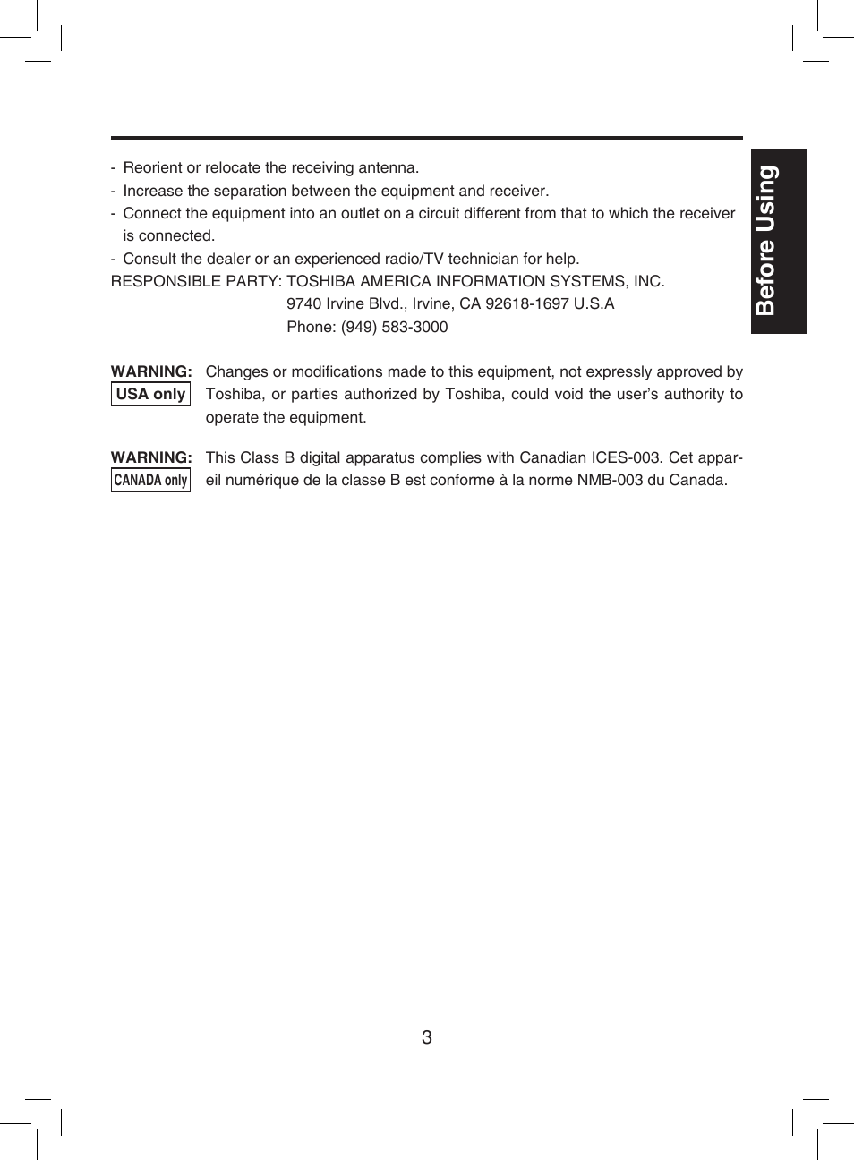 Before using | Toshiba TDP-T9 User Manual | Page 3 / 48