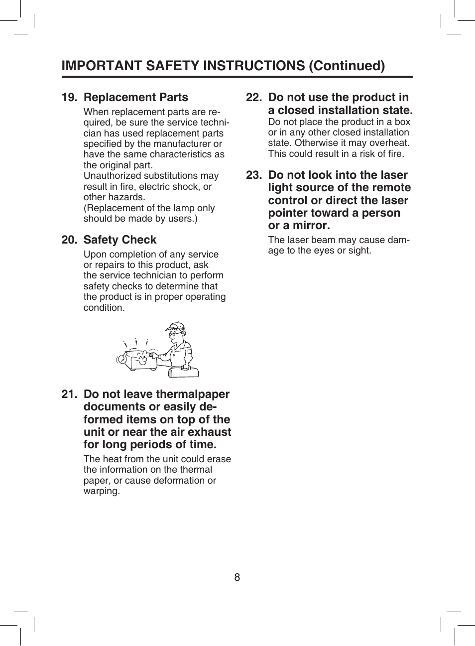 Important safety instructions (continued) | Toshiba TDP-T9 User Manual | Page 8 / 48