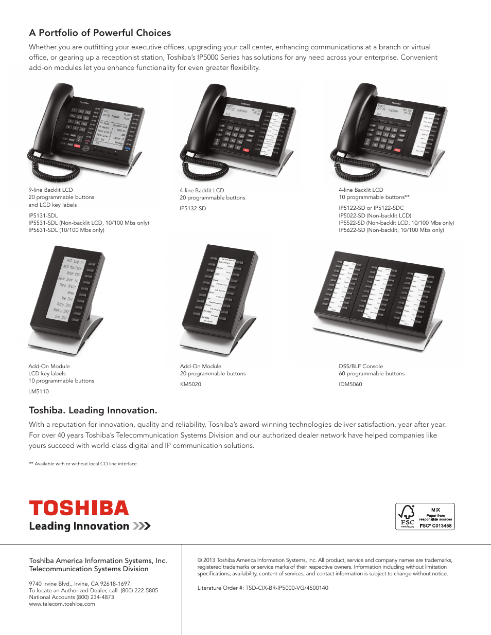 A portfolio of powerful choices, Toshiba. leading innovation | Toshiba IP Telephones User Manual | Page 4 / 4