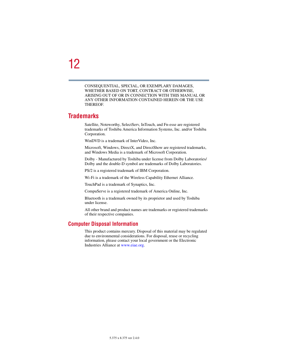 Trademarks | Toshiba 2400 User Manual | Page 12 / 300
