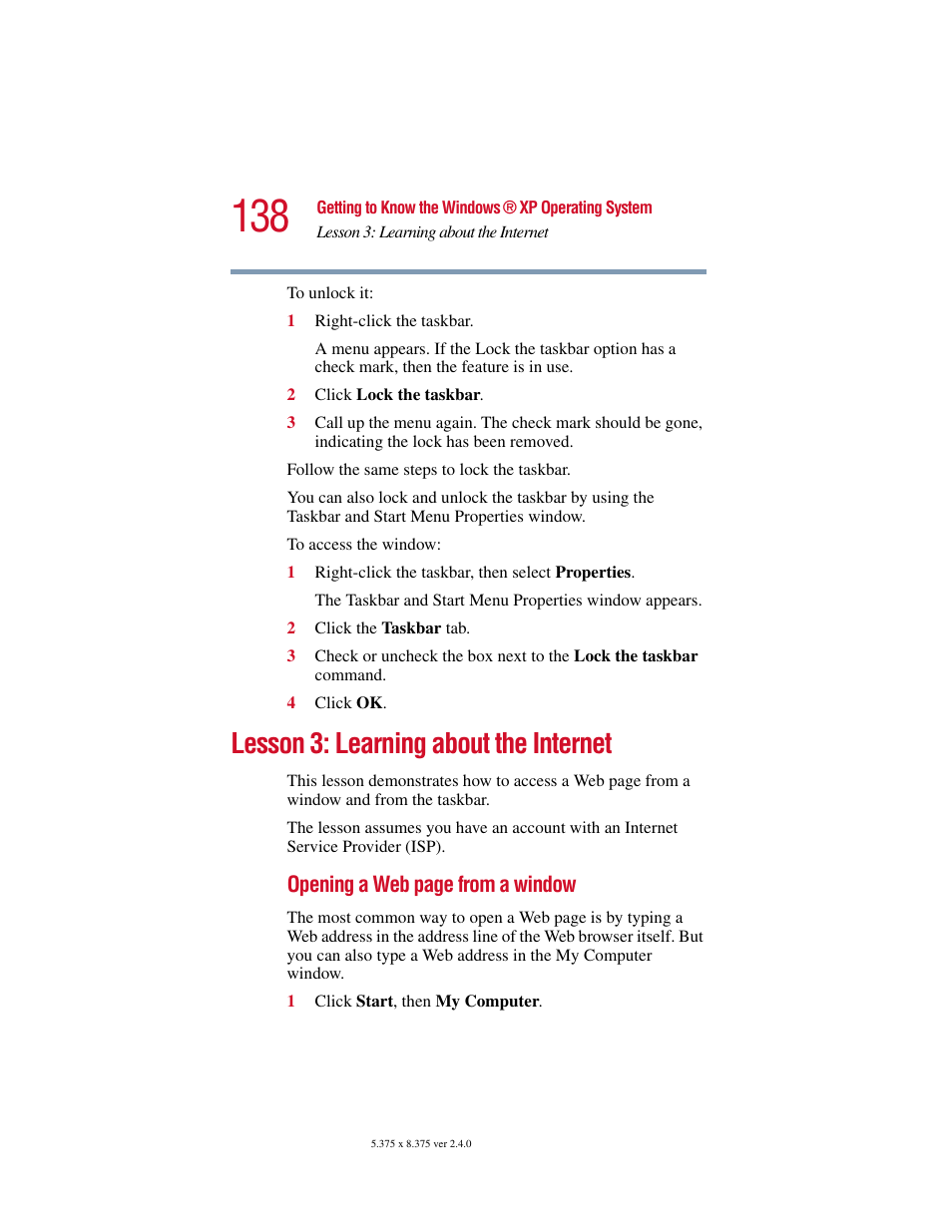 Lesson 3: learning about the internet | Toshiba 2400 User Manual | Page 138 / 300