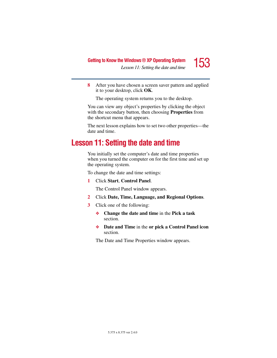 Lesson 11: setting the date and time | Toshiba 2400 User Manual | Page 153 / 300