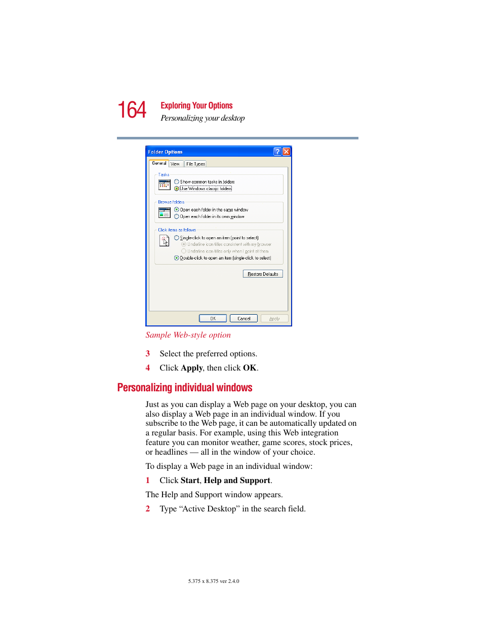 Personalizing individual windows | Toshiba 2400 User Manual | Page 164 / 300