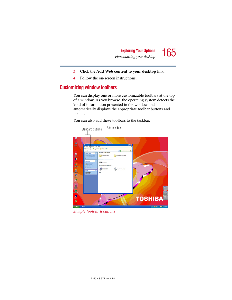 Customizing window toolbars | Toshiba 2400 User Manual | Page 165 / 300