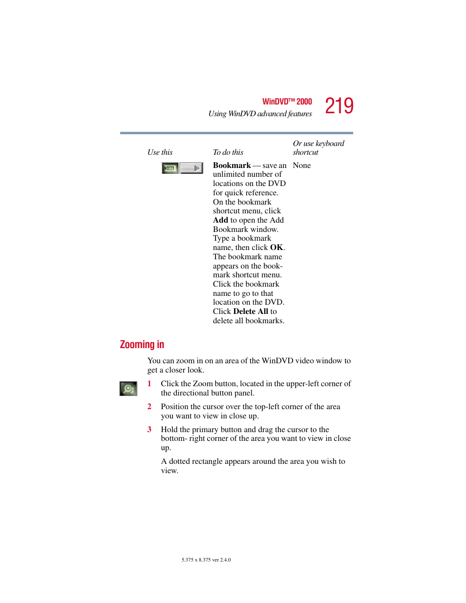 Zooming in | Toshiba 2400 User Manual | Page 219 / 300