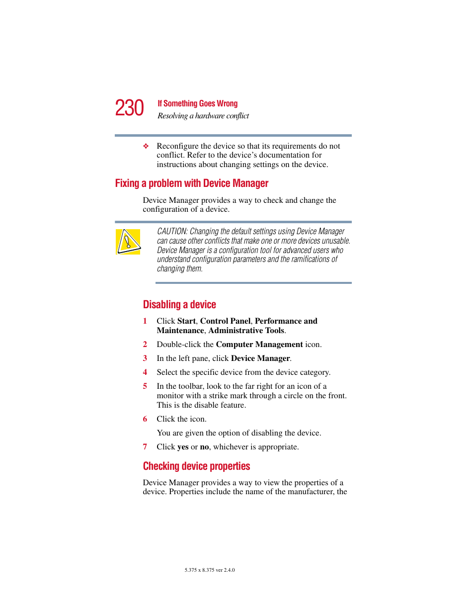 Fixing a problem with device manager | Toshiba 2400 User Manual | Page 230 / 300