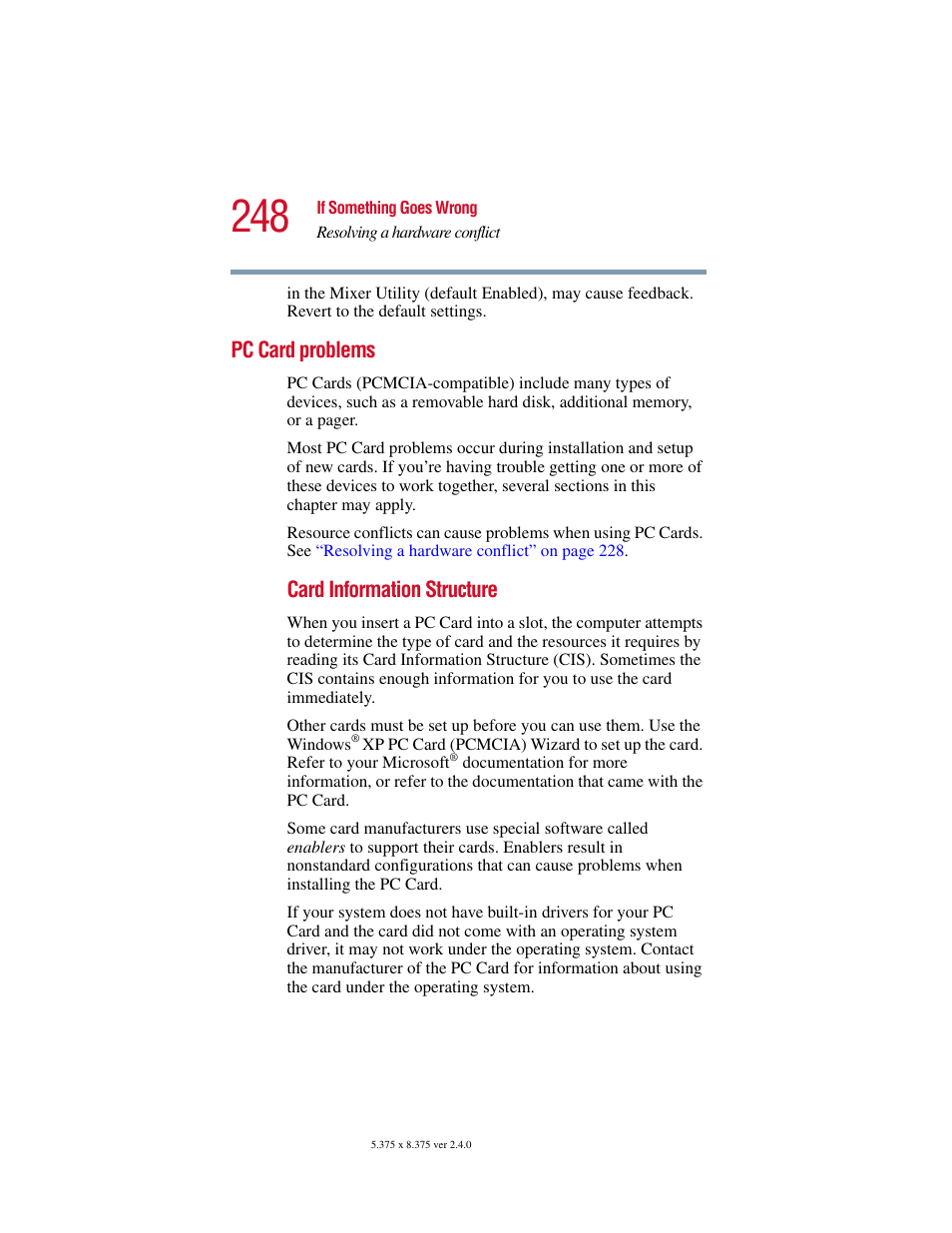 Pc card problems | Toshiba 2400 User Manual | Page 248 / 300
