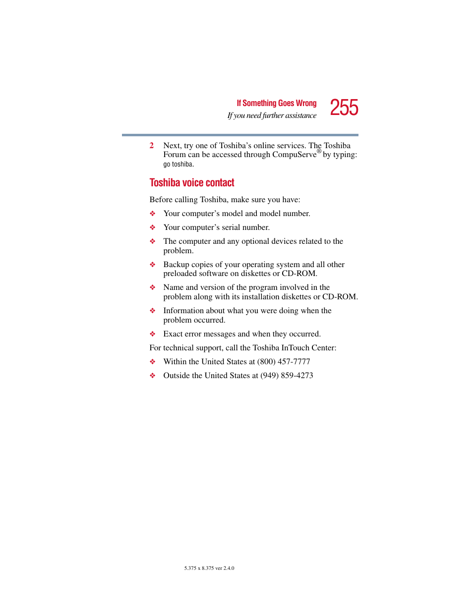 Toshiba voice contact | Toshiba 2400 User Manual | Page 255 / 300
