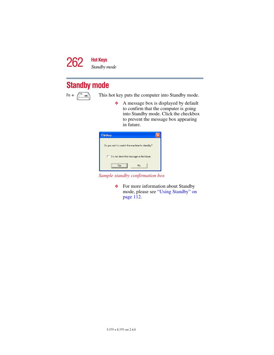 Standby mode | Toshiba 2400 User Manual | Page 262 / 300