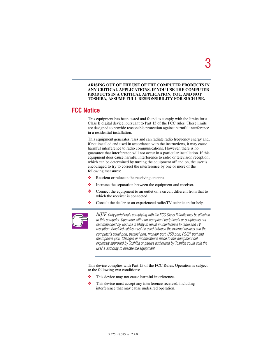 Fcc notice | Toshiba 2400 User Manual | Page 3 / 300