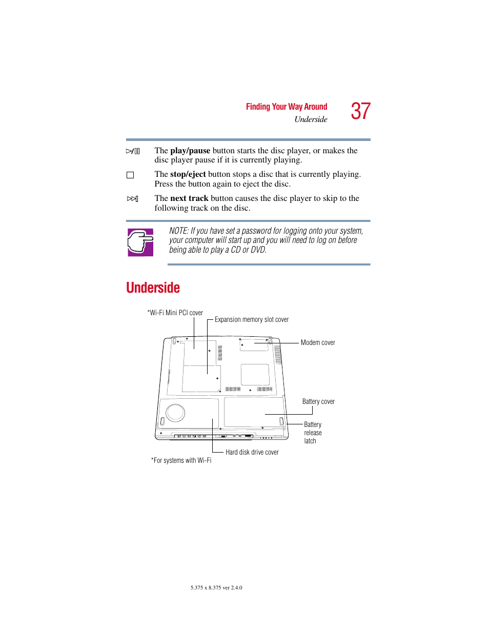 Underside | Toshiba 2400 User Manual | Page 37 / 300