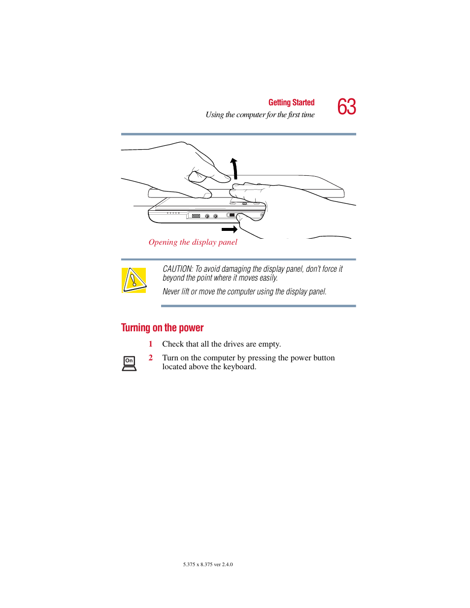 Turning on the power | Toshiba 2400 User Manual | Page 63 / 300