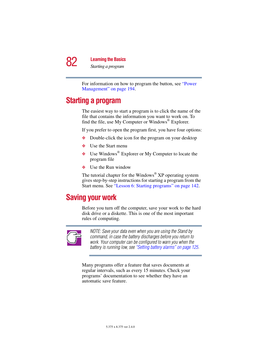 Starting a program, Saving your work, Starting a program saving your work | Toshiba 2400 User Manual | Page 82 / 300