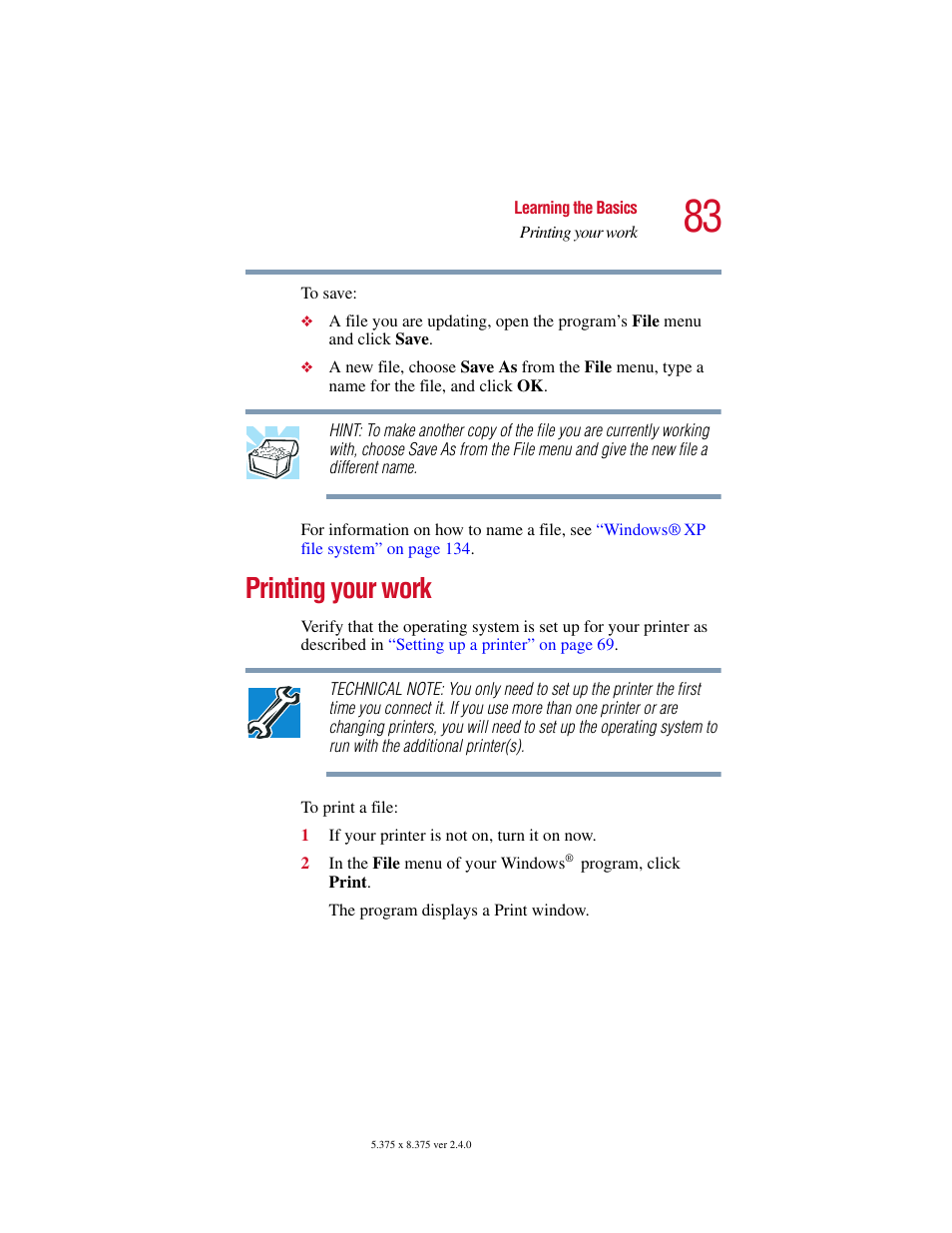 Printing your work | Toshiba 2400 User Manual | Page 83 / 300