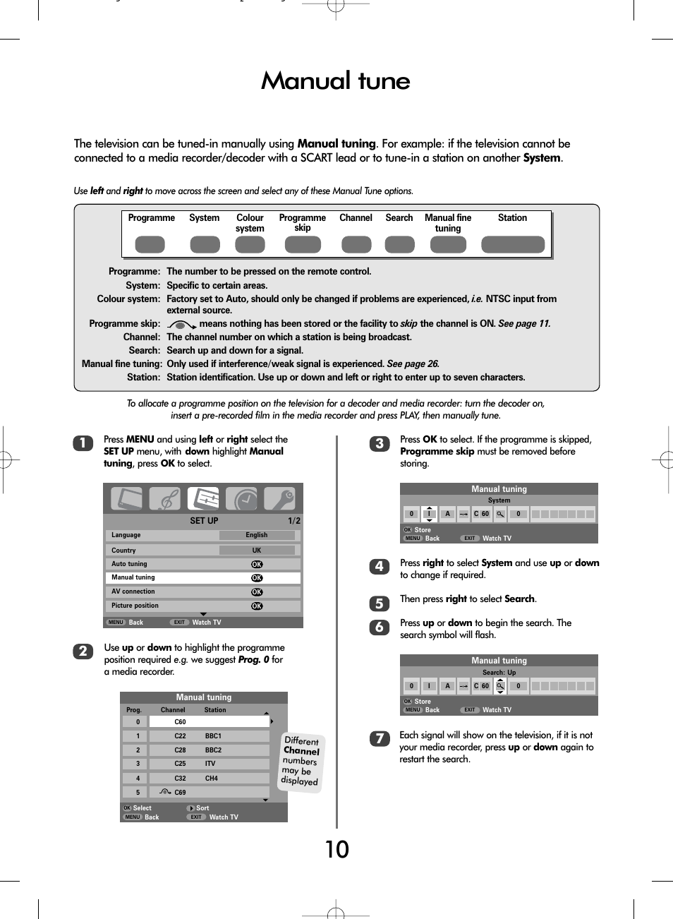 Manual tune | Toshiba WL68 User Manual | Page 10 / 28