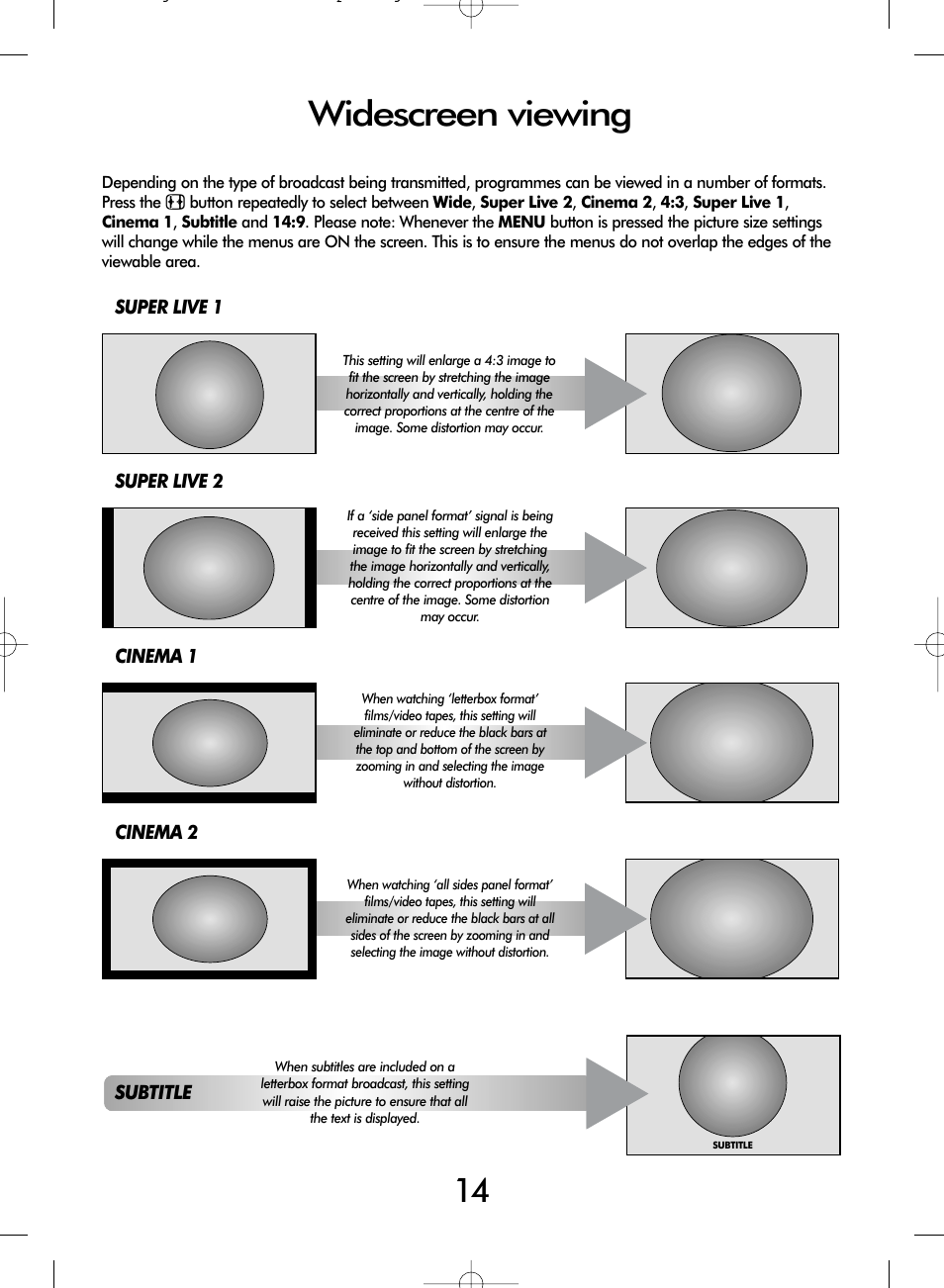 Widescreen viewing | Toshiba WL68 User Manual | Page 14 / 28