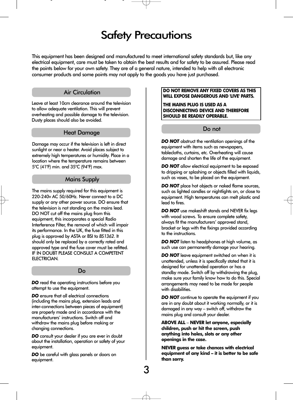 Safety precautions | Toshiba WL68 User Manual | Page 3 / 28