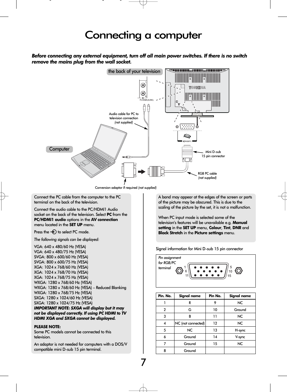 Connecting a computer | Toshiba WL68 User Manual | Page 7 / 28