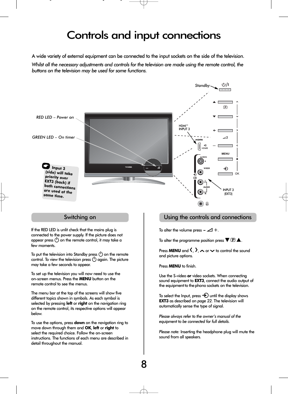 Controls and input connections | Toshiba WL68 User Manual | Page 8 / 28