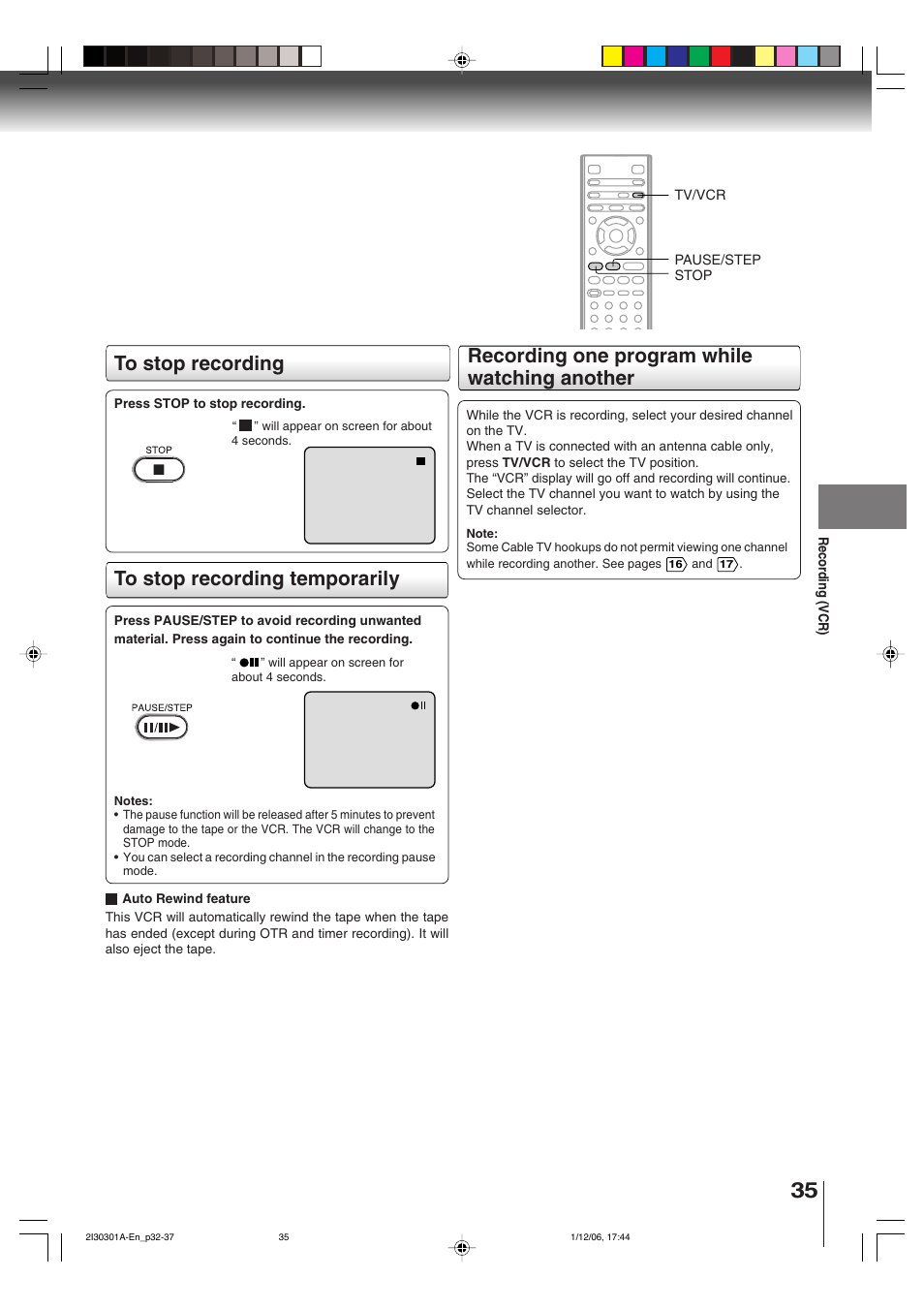 Recording one program while watching another | Toshiba HI-FI SQPB User Manual | Page 35 / 68