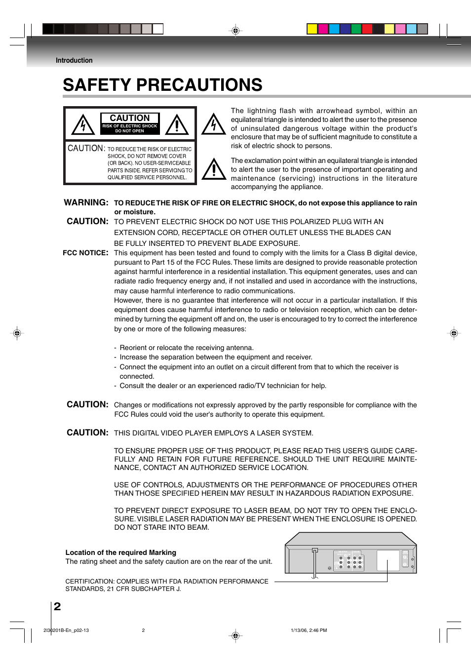 Safety precautions | Toshiba SD-KV550SU User Manual | Page 2 / 72