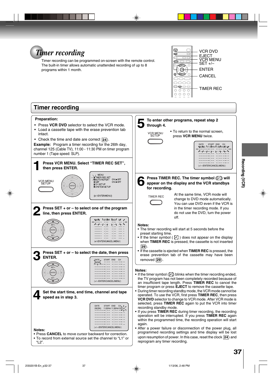 Timer recording | Toshiba SD-KV550SU User Manual | Page 37 / 72