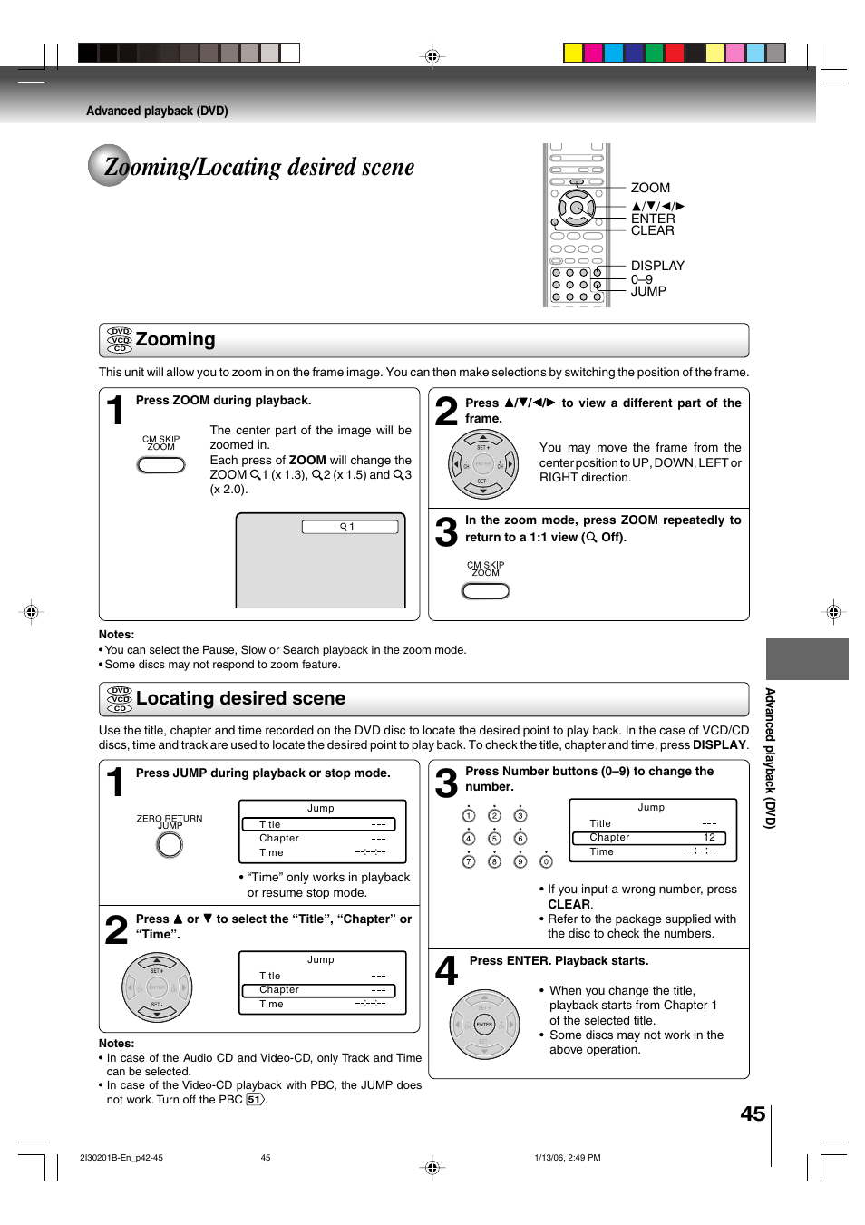 Zooming/locating desired scene, Zooming, Locating desired scene | Toshiba SD-KV550SU User Manual | Page 45 / 72