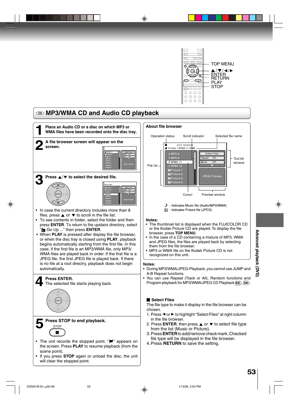 Mp3/wma cd and audio cd playback | Toshiba SD-KV550SU User Manual | Page 53 / 72