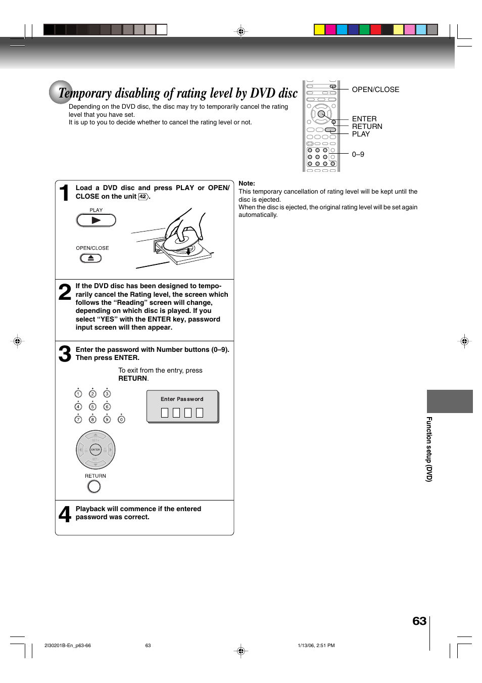 Temporary disabling of rating level by dvd disc | Toshiba SD-KV550SU User Manual | Page 63 / 72