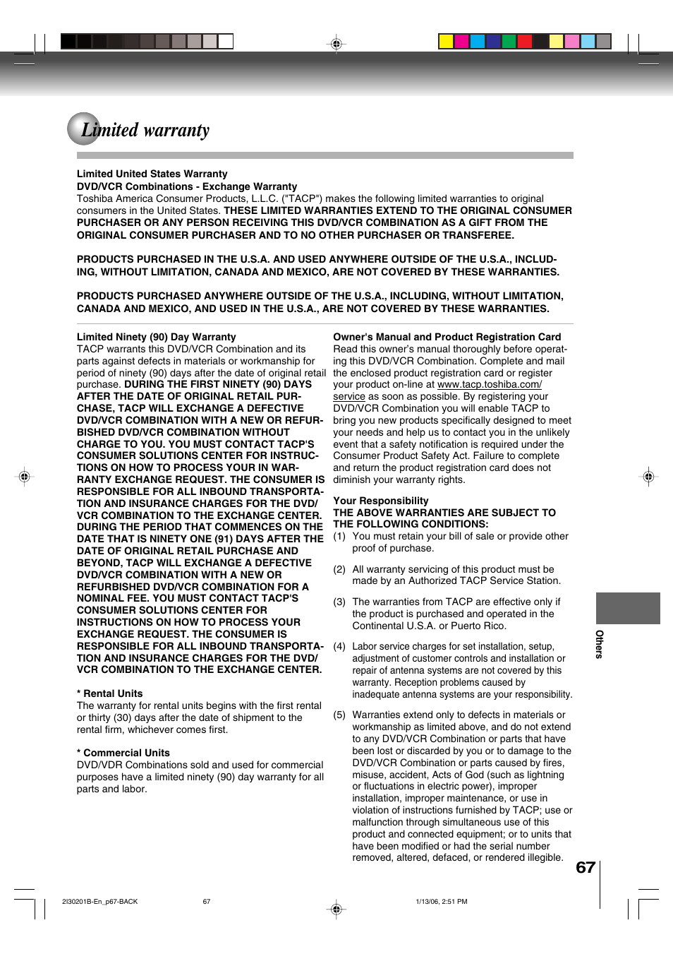 Limited warranty | Toshiba SD-KV550SU User Manual | Page 67 / 72