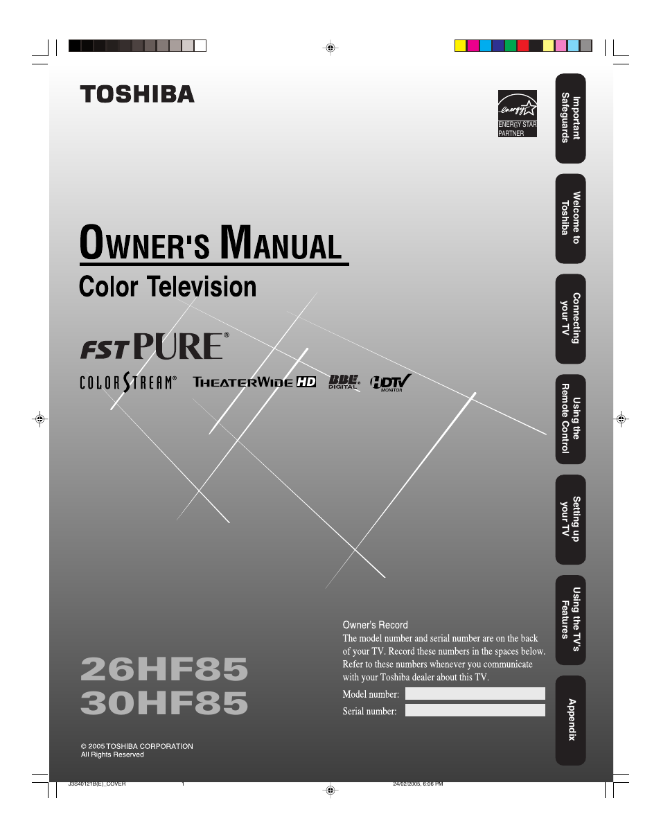 Toshiba 26HF85 User Manual | 44 pages