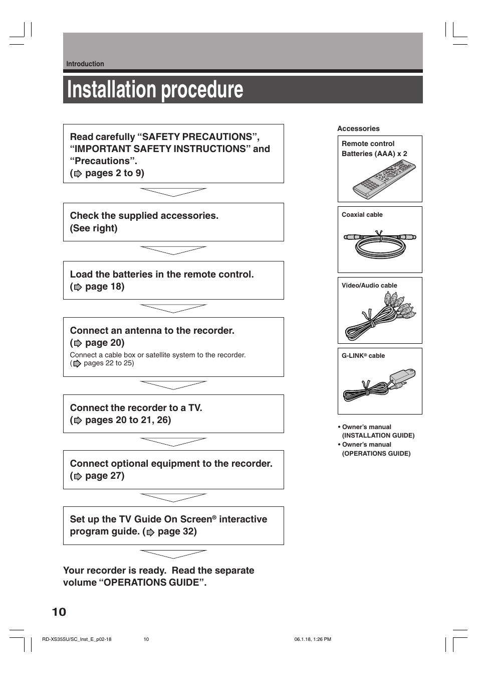 Installation procedure | Toshiba RD-XS35SC User Manual | Page 10 / 56