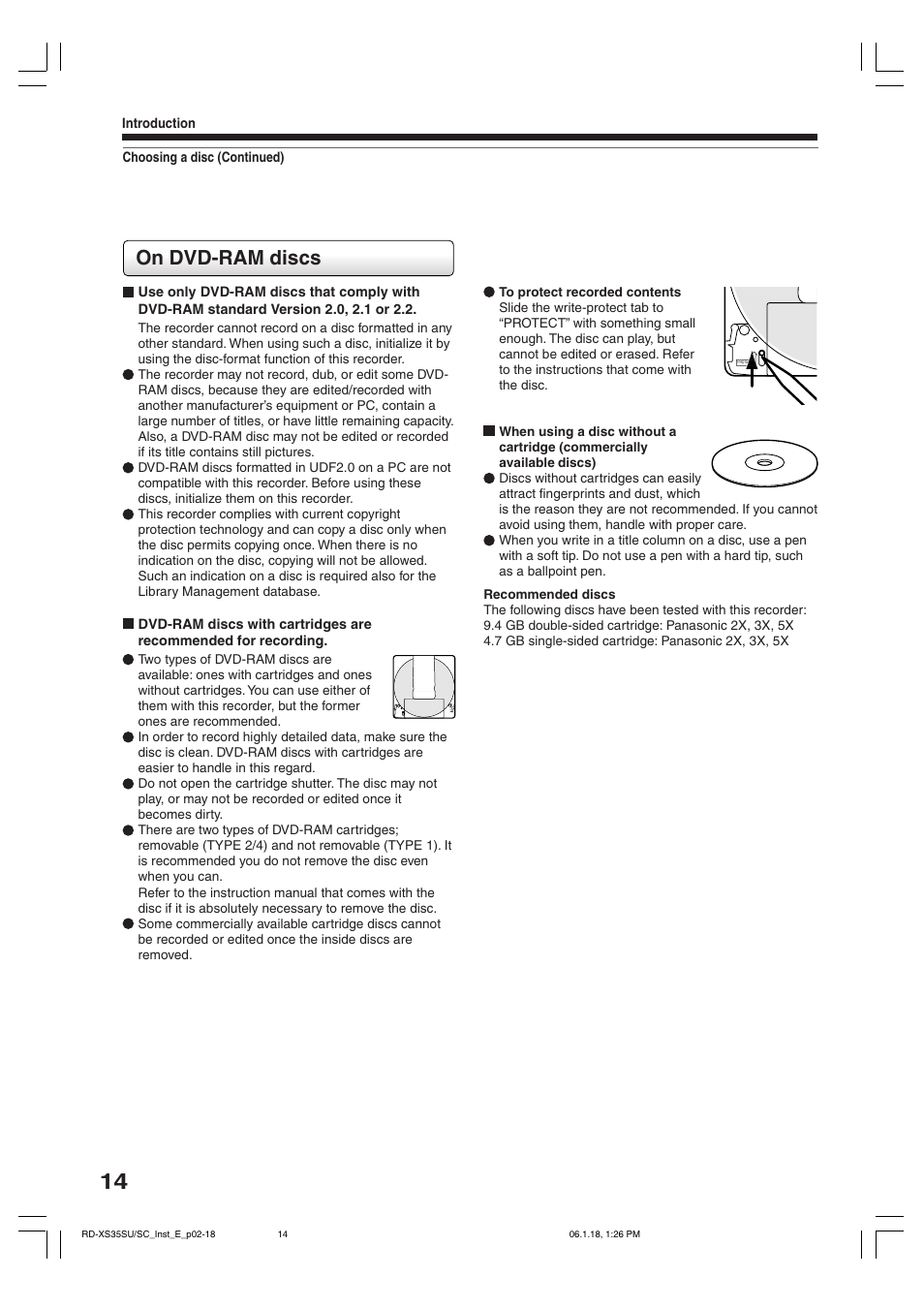 On dvd-ram discs | Toshiba RD-XS35SC User Manual | Page 14 / 56