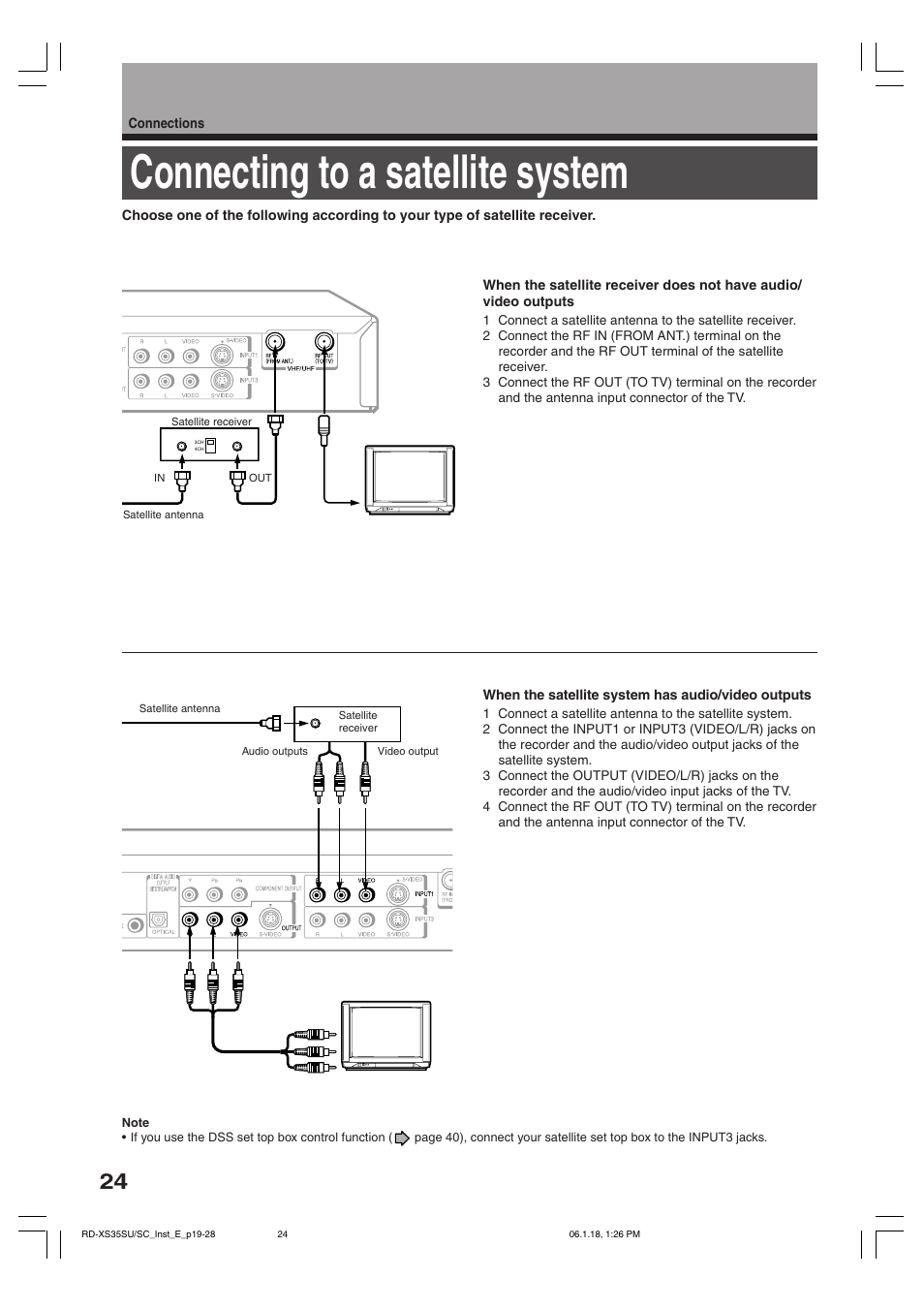 Connecting to a satellite system | Toshiba RD-XS35SC User Manual | Page 24 / 56