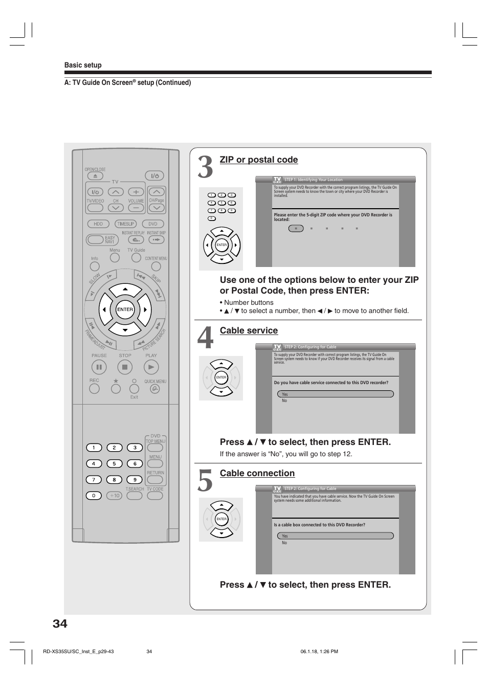 Cable service press / to select, then press enter | Toshiba RD-XS35SC User Manual | Page 34 / 56