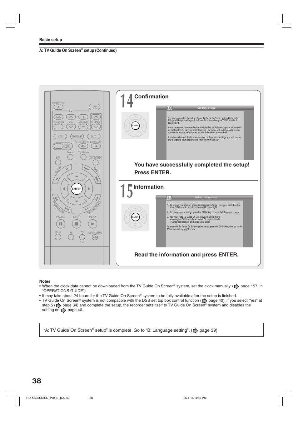 Information read the information and press enter | Toshiba RD-XS35SC User Manual | Page 38 / 56